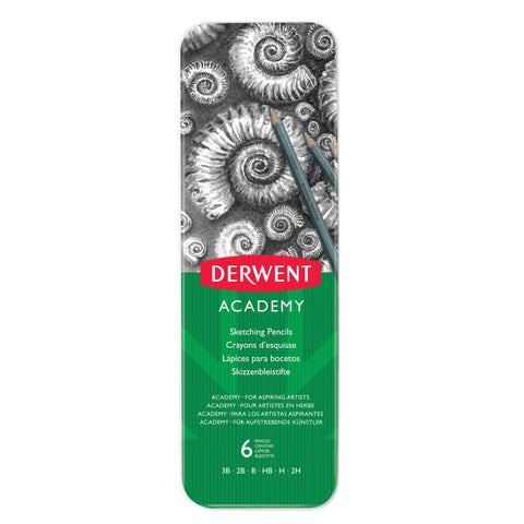 Derwent Academy Sketching Pencils, 6 Degrees of Hardness, Metal Tin, 6 Count (2301945)