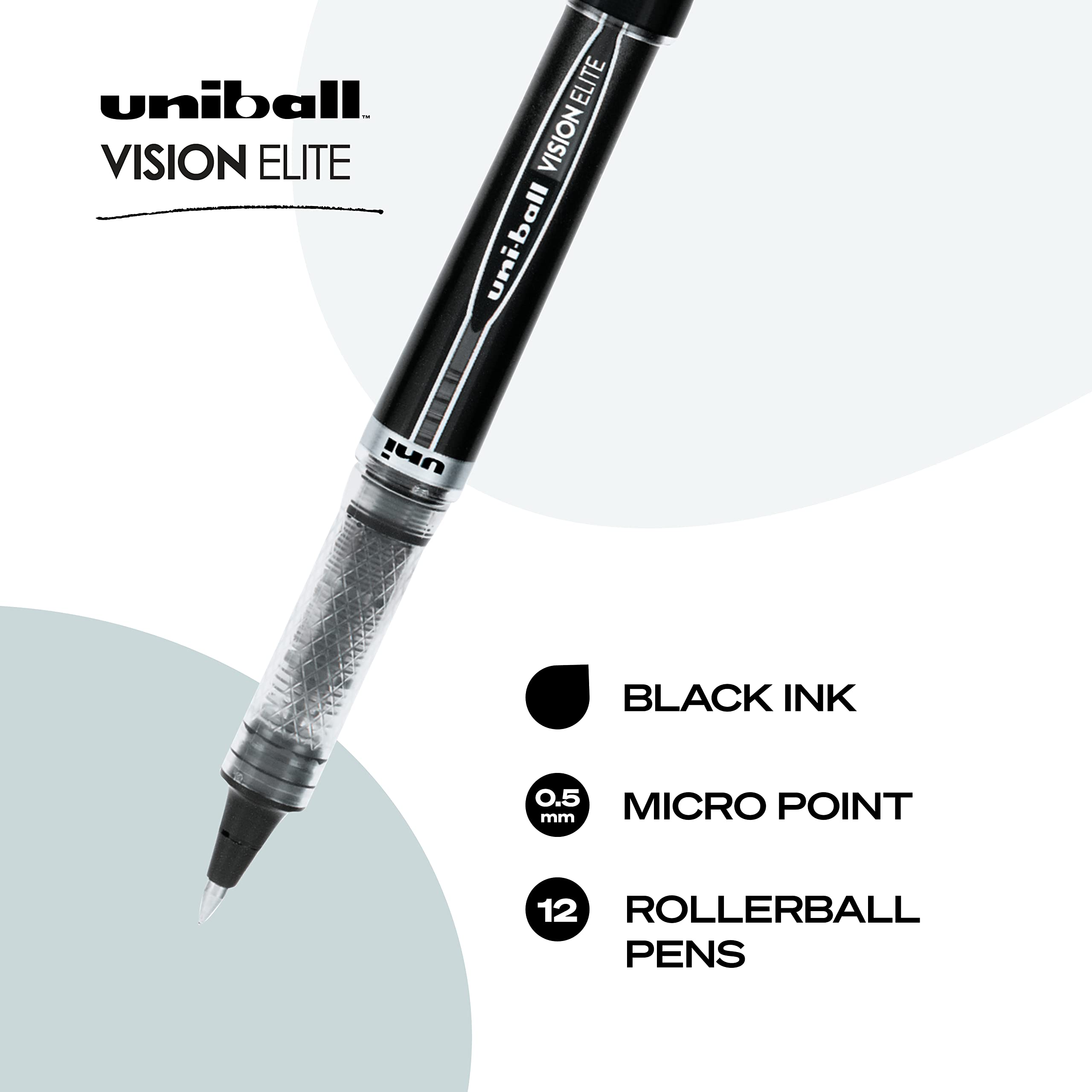 uniball Vision Elite Rollerball Pens, Micro Point (0.5mm), Black, 1 Pack