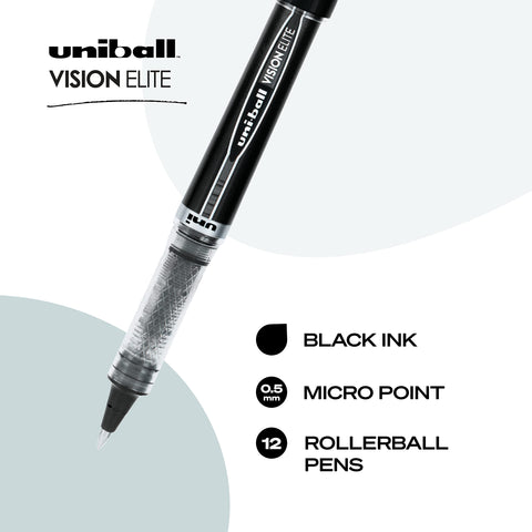 uniball Vision Elite Rollerball Pens, Micro Point (0.5mm), Black, 1 Pack