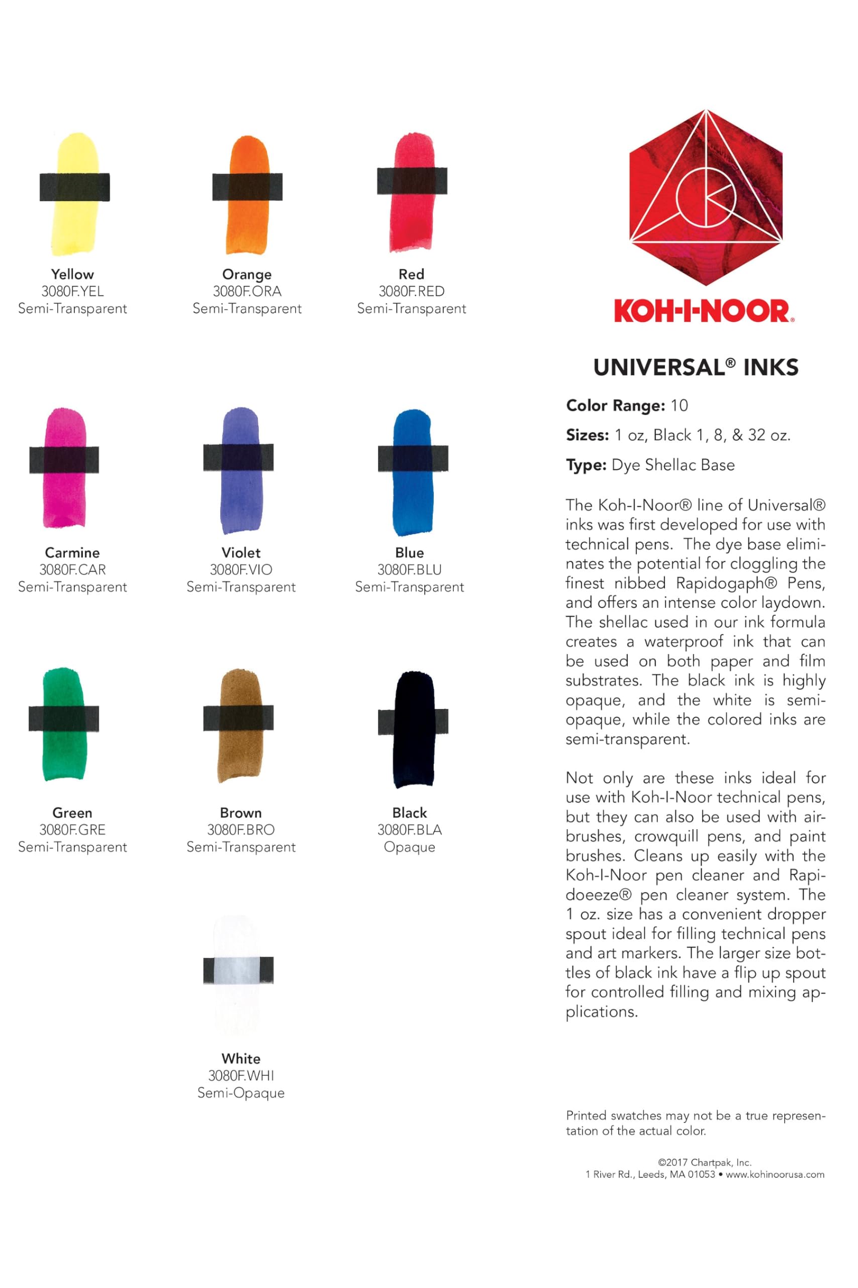 Koh-I-Noor Dye-Based Universal Drawing Ink 32 Oz. Bottle, Black
