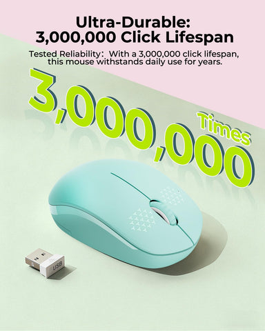 seenda Wireless Mouse for Laptop, 2.4G Noiseless Mouse with USB Receiver - Optical Tracking Portable Computer Mice for Chromebook, PC, Tablet, Windows System, 24 Months Battery Life - Mint Green