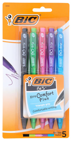 BIC BU3 Retractable Ball Pen, Medium Point (1.0 mm), Assorted Colors, 5-Count