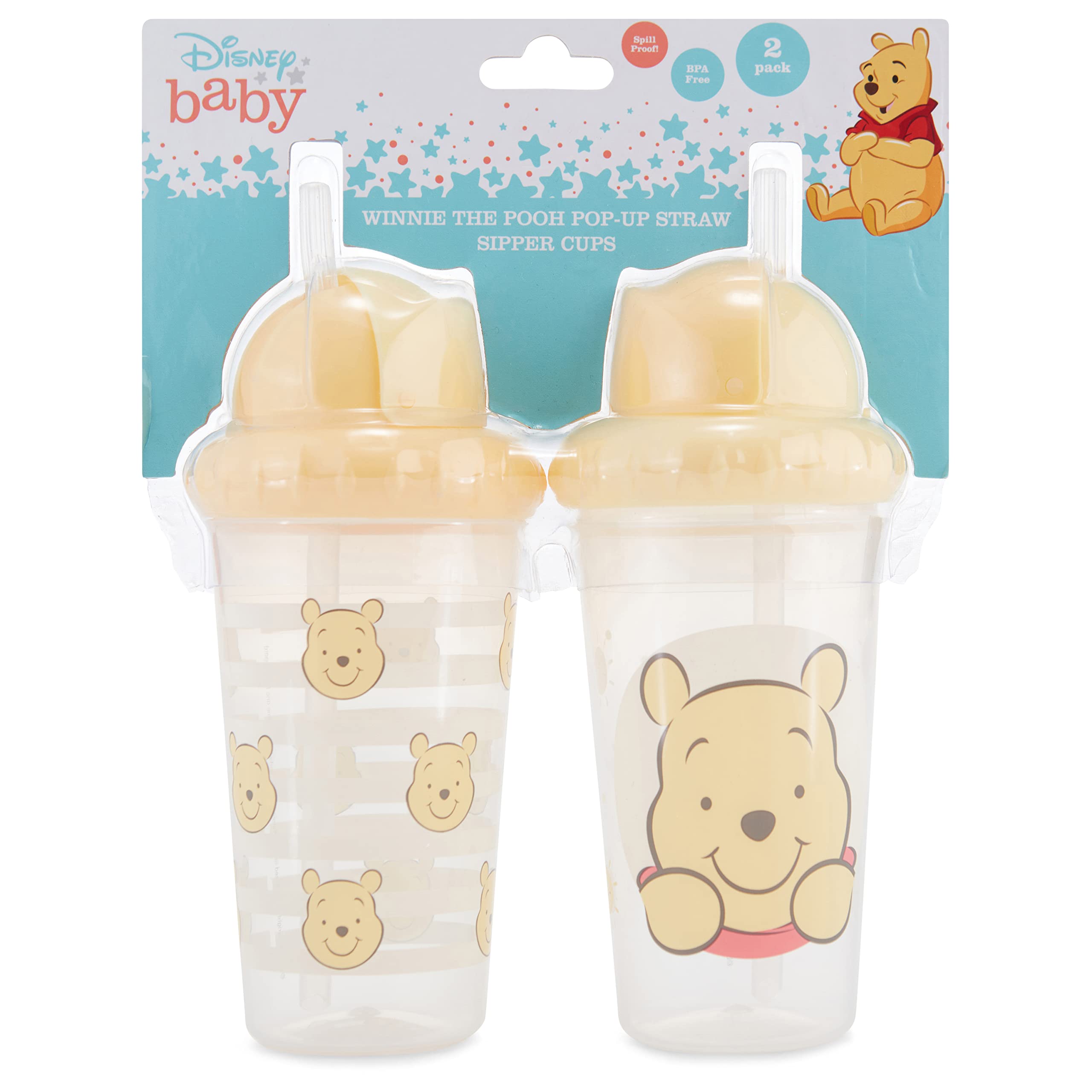 Disney Toddler Sippy Cups for Boys and Girls | 10 Ounce Sippy Cup Pack of Two with Straw and Lid | Durable Blue Leak Proof Travel Water Bottle for Toddlers