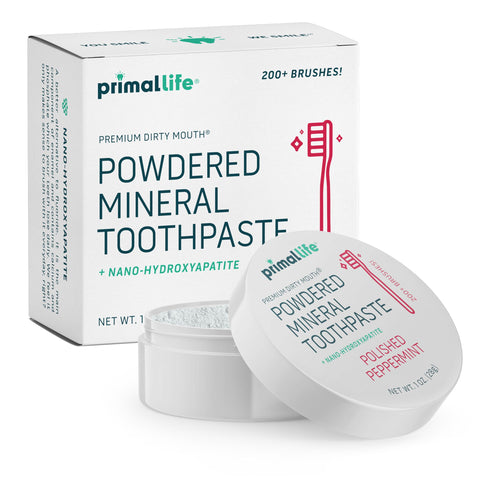 Primal Life Organics - Dirty Mouth Toothpowder, Tooth Cleaning Powder, Flavored Essential Oils with Natural Kaolin & Bentonite Clay, Good for 200+ Brushings, Paleo, Organic, Vegan (Peppermint, 1 oz)