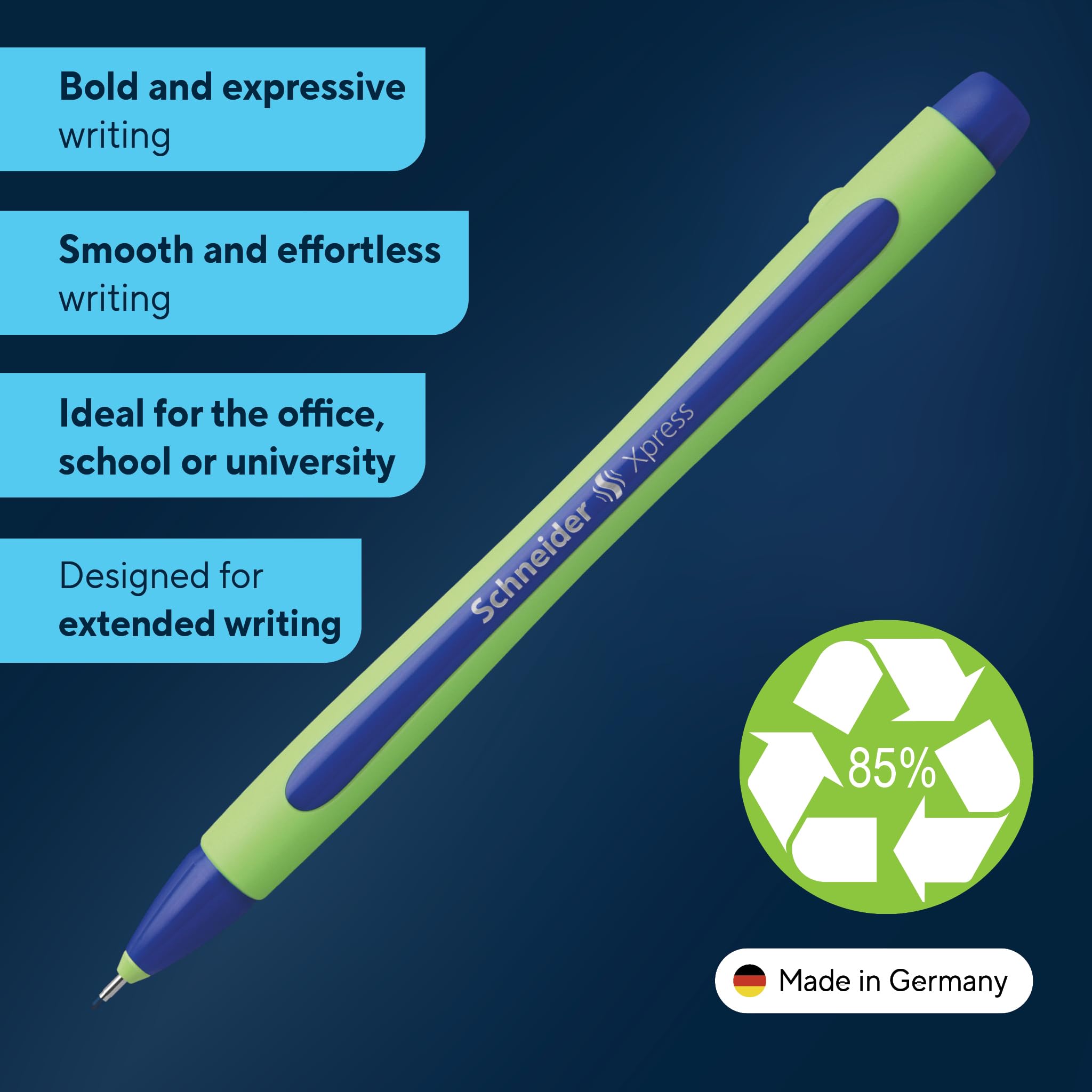 Schneider Xpress Premium Fineliner, 0.8 mm Porous Point, Light Green Barrel, Assorted Ink Colors, Wallet of 6 Pens: Black, Red, Blue, Green, Violet, Pink (190086)