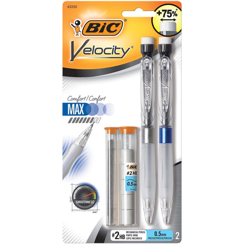 BIC Velocity Max Pencil, 0.5 Mm, Hb (#2), Black Lead, Gray Barrel, 2/pack