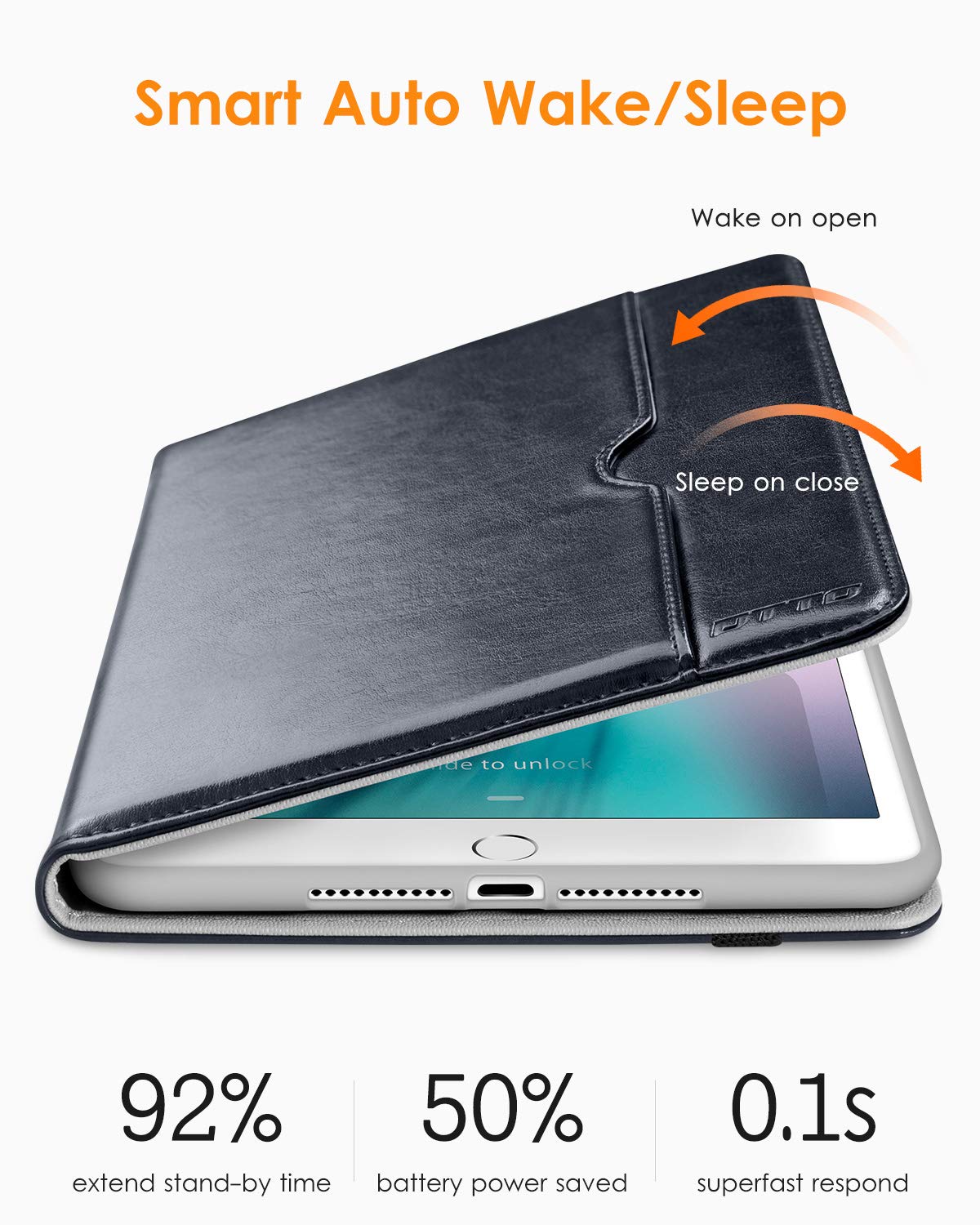 DTTO for iPad Mini 4 Case, Premium Leather Folio Stand Cover Case with Multi-Angle Viewing and Auto Wake-Sleep Function, Front Pocket for iPad Mini 4 - Blue