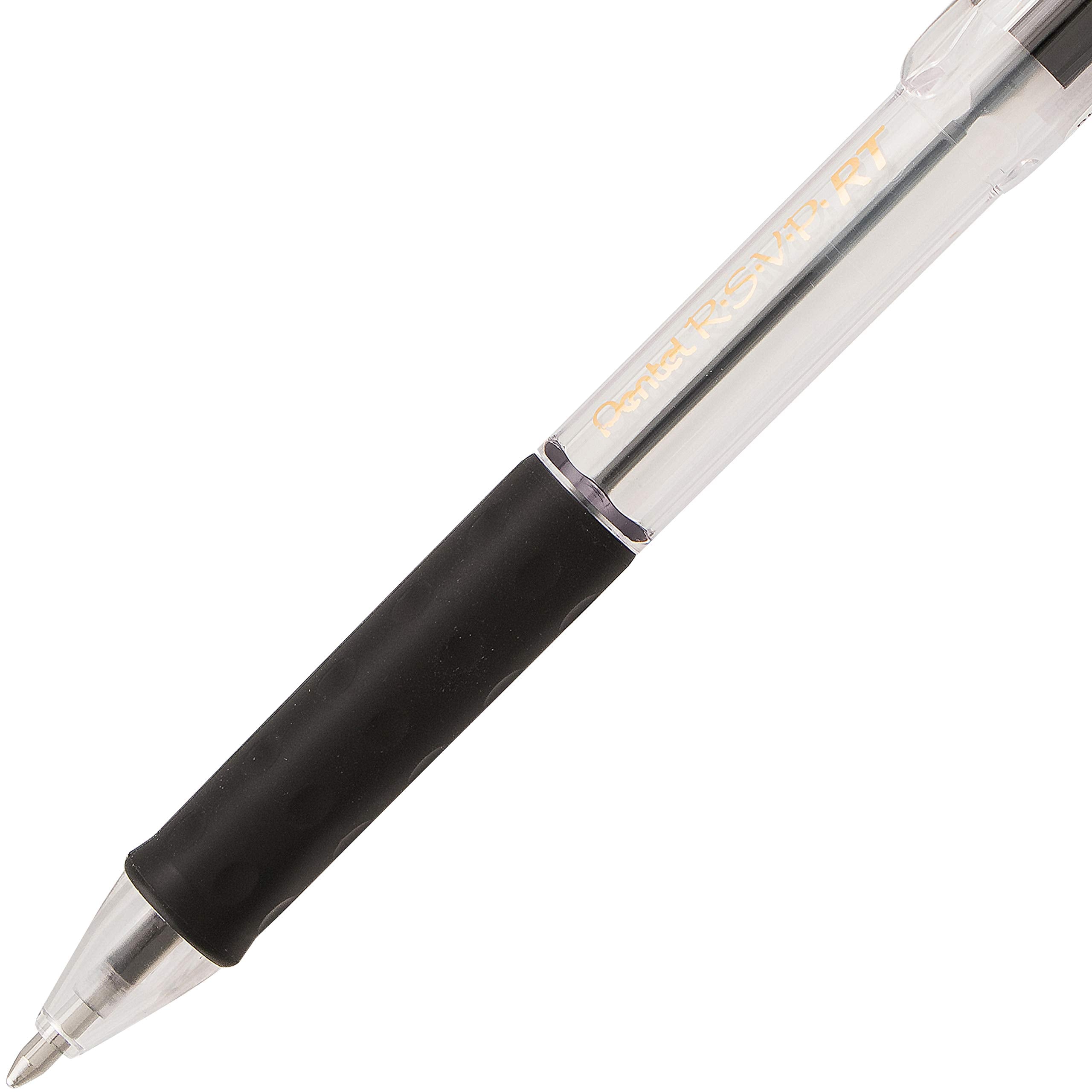Pentel RSVP RT Retractable Ballpoint Pen, (1.0mm) Medium Line, Black Ink, Pack of 2 (BK93BP2A)