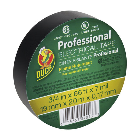 Duck Brand 393119 Professional Electrical Tape, 0.75-Inch by 66-Feet, Single Roll, Black