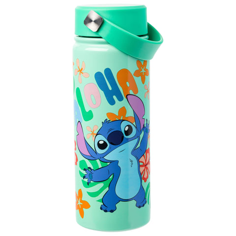 Silver Buffalo Disney Lilo and Stitch “Aloha” Stainless Steel Water Bottle with Swivel Handle, 20 Ounces