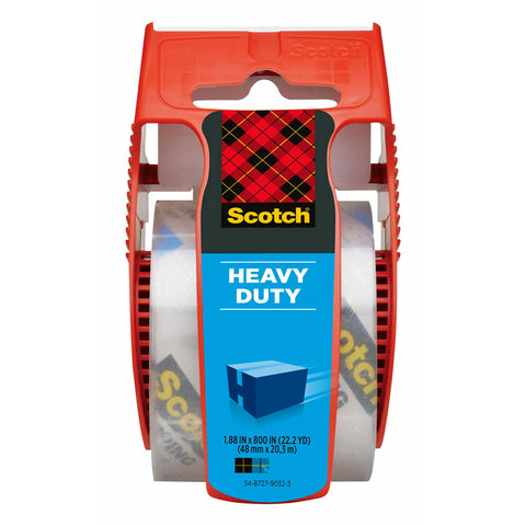 Scotch Heavy Duty Packaging Tape, 1.88" x 19.4 yd, Designed for Packing, Shipping and Mailing, Strong Seal on All Box Types, 1.5" Core, Clear, 1 Roll with Dispenser (142-700-H)