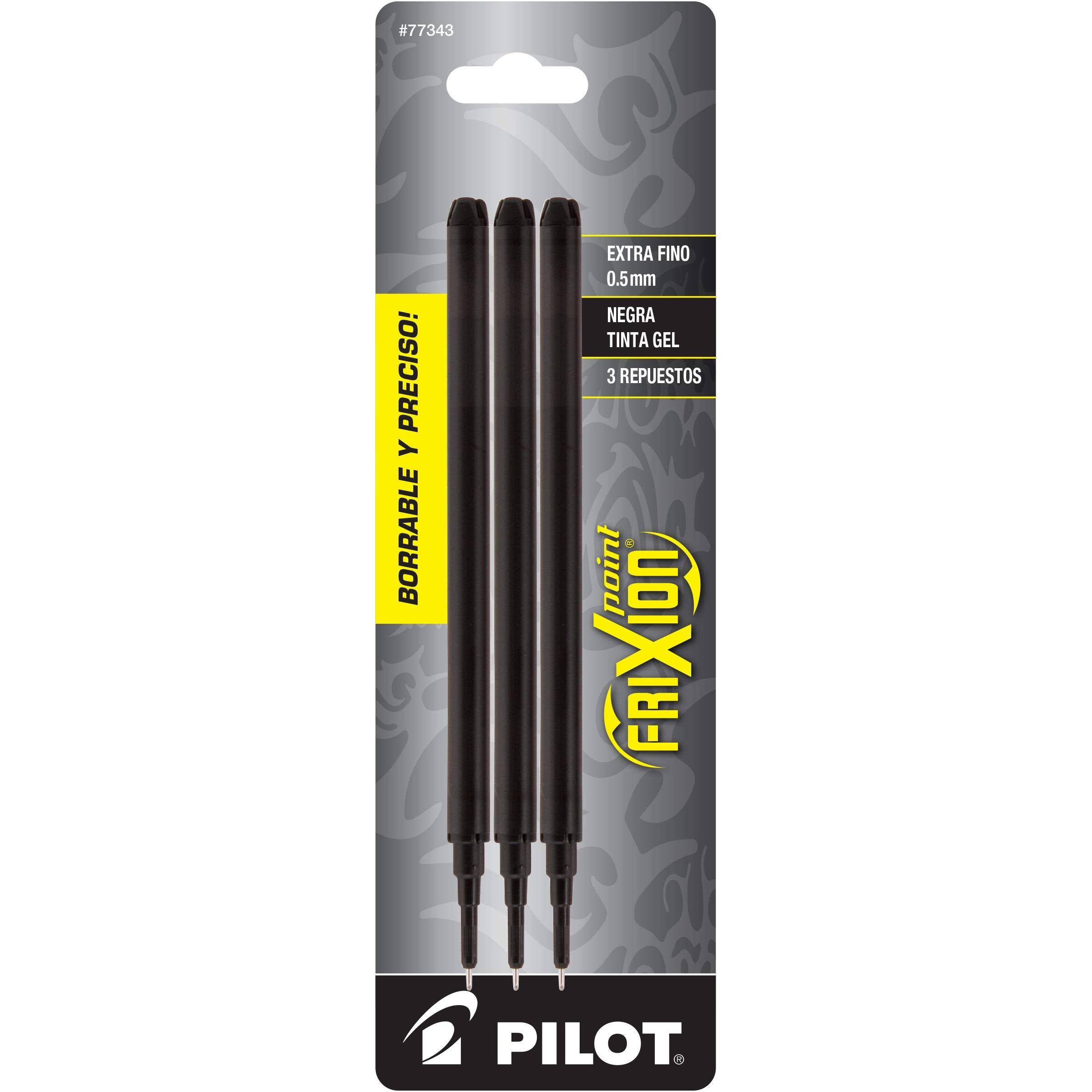 Pilot, FriXion Point Gel Ink Refills for Erasable Pens, Extra Fine Point 0.5 mm, Pack of 3, Black