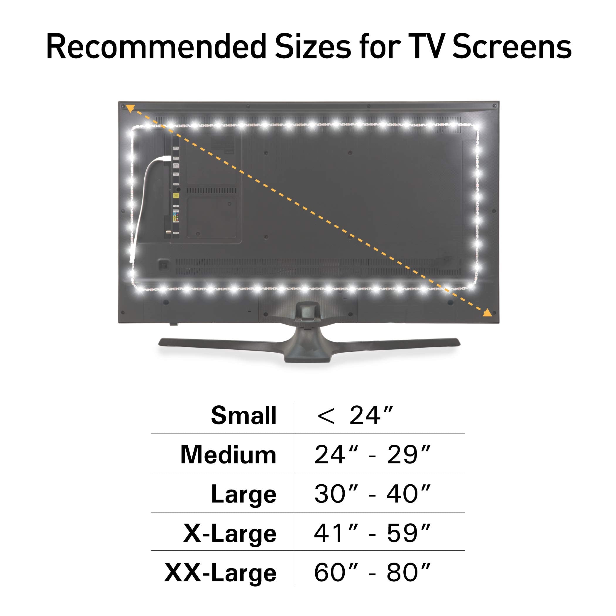 Luminoodle Color Bias Lighting, USB TV and Monitor Backlight LED Strip Lights Kit with Dimmer, Remote - 6.6 ft for 24" to 60" TV - Medium