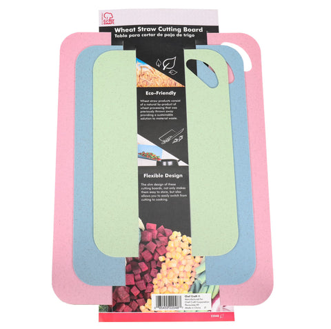 Chef Craft Eco-Friendly Wheat Straw Cutting Board with Durable Plastic Backing, 3-Piece Flexible Cutting Board Set (Pink, Blue, Green)