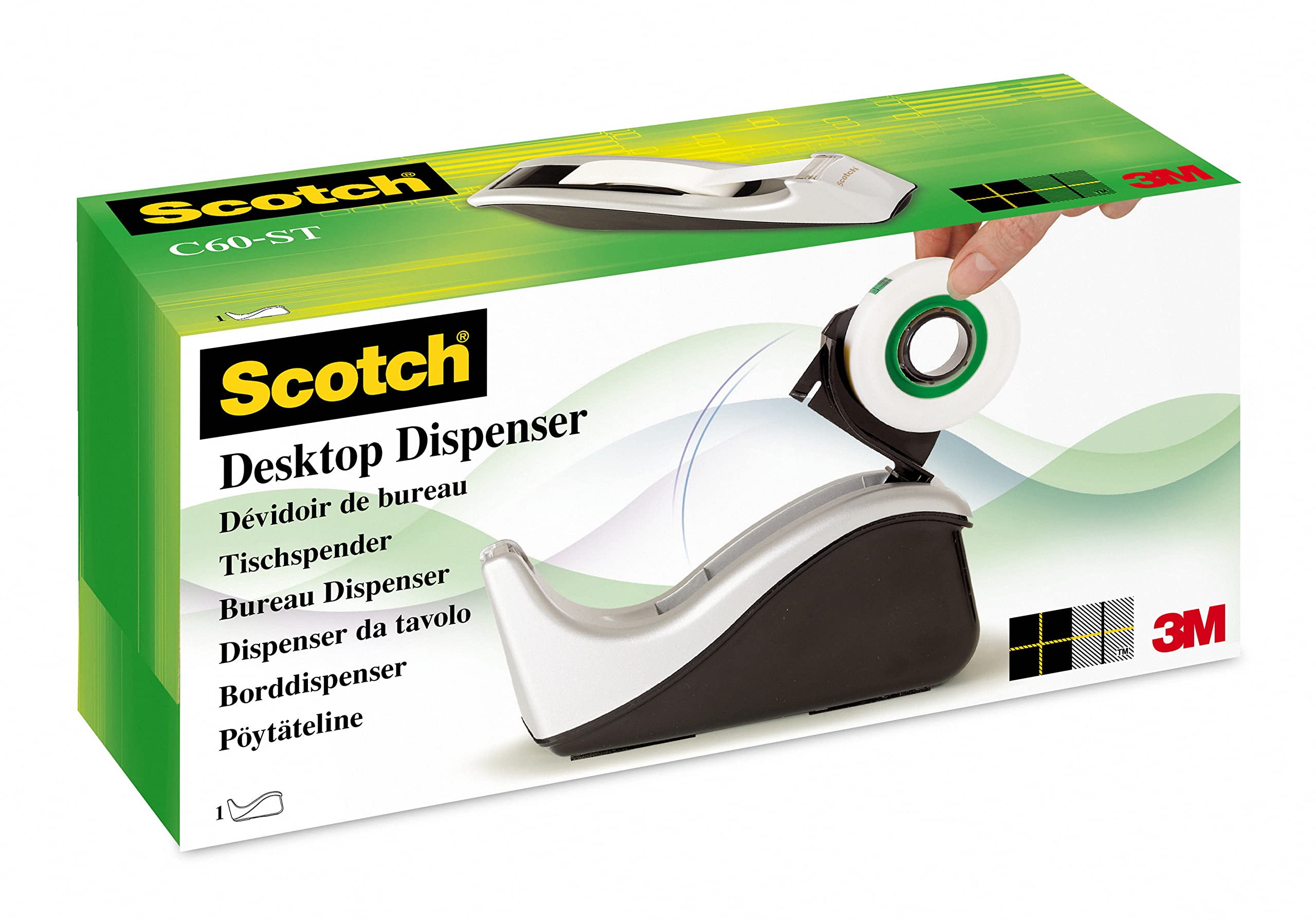 Scotch Tape Dispenser in Silver with 1 Roll of Scotch Magic Tape 19mm x 33m