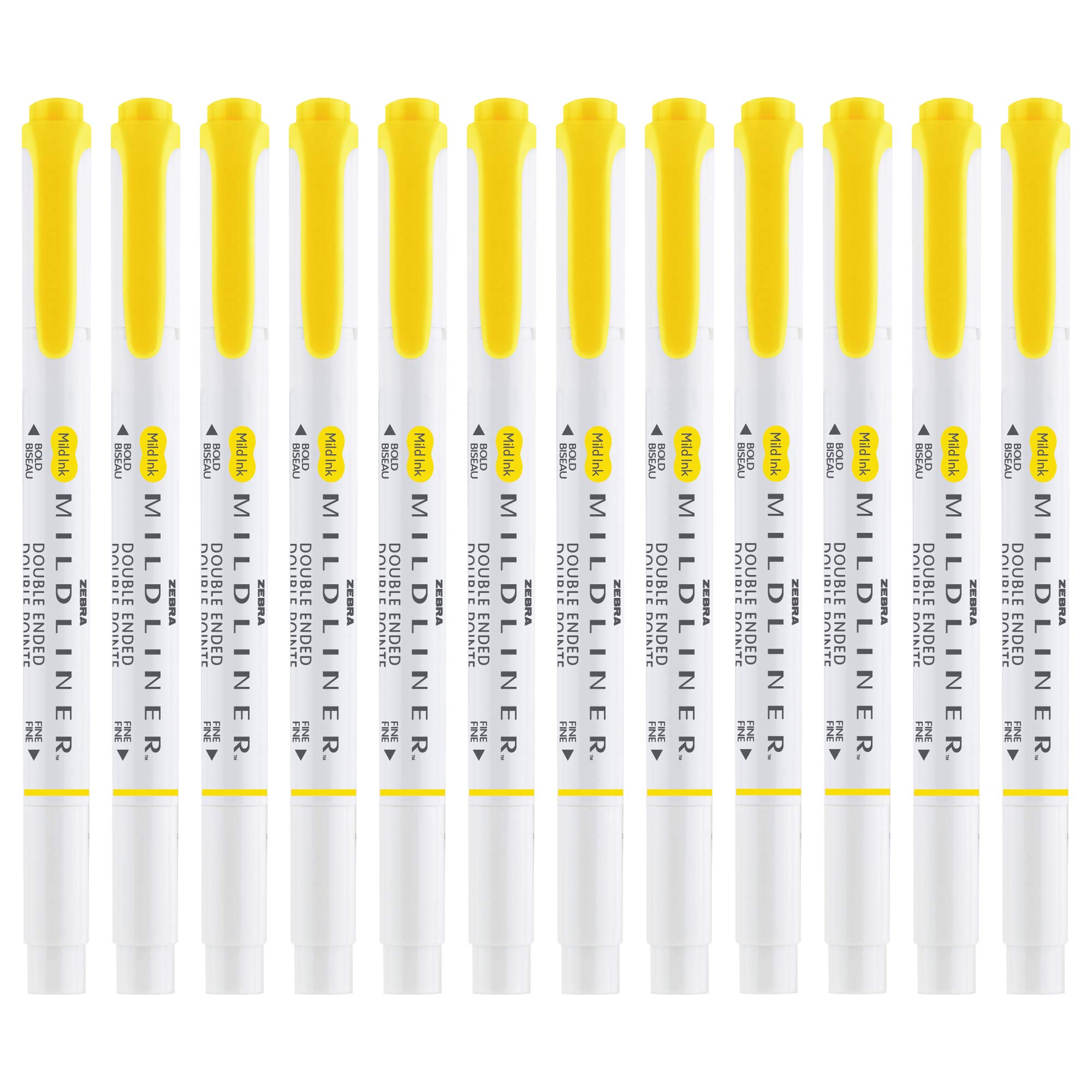 Zebra Pen Mildliner Dual-Tip Highlighters, Broad and Fine Tips, Ideal for Bible Highlighting, No Bleed, School Supplies, Teacher Supplies and Office Supplies, Mild Lemon Yellow Ink, 12-Pack (78550upc)