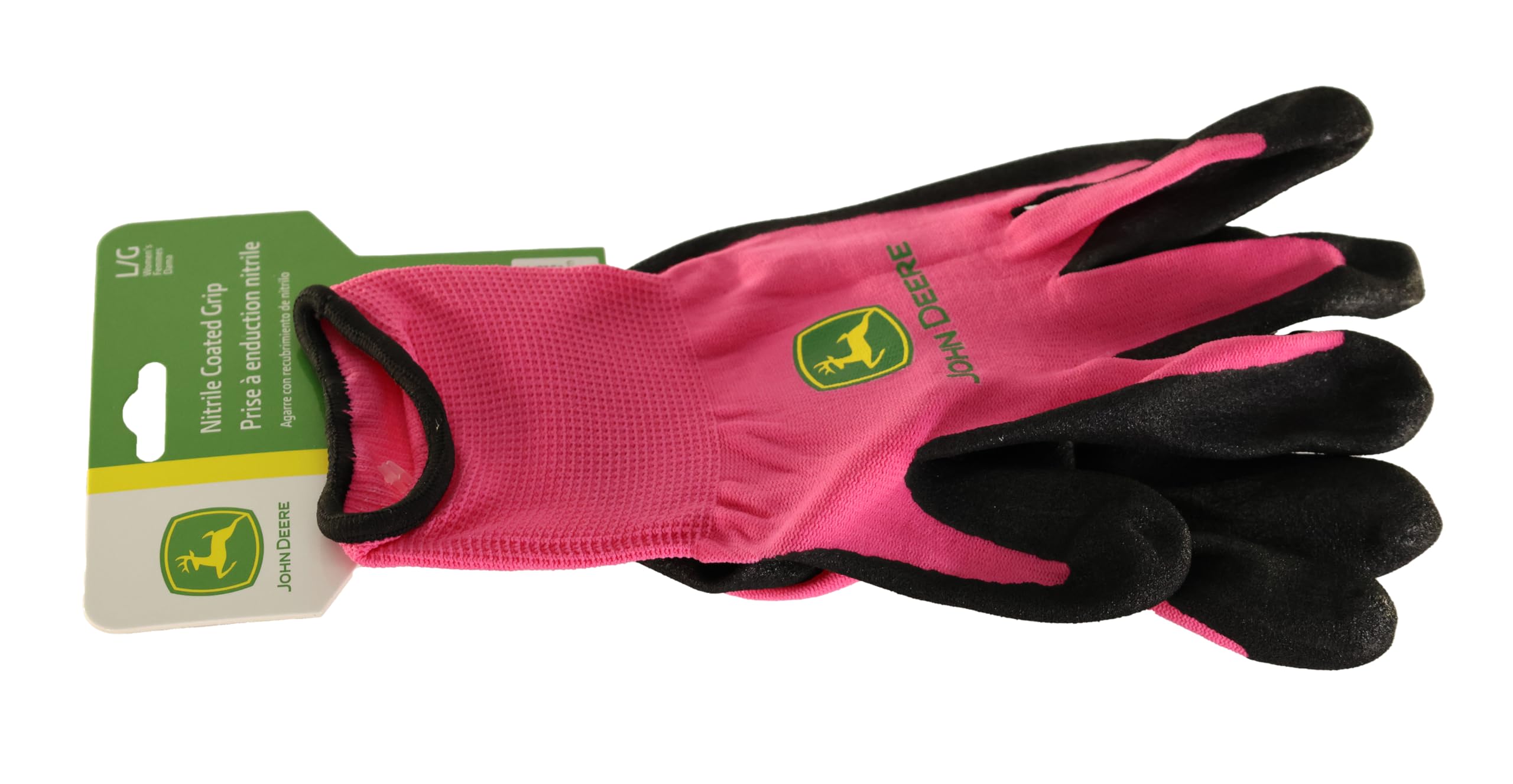 John Deere JD00021 Nitrile Foam Palm Dipped Gloves - Work Gloves for Women, Light-Duty Gloves with Elastic Wrist, Band Top Cuff, Black/Pink