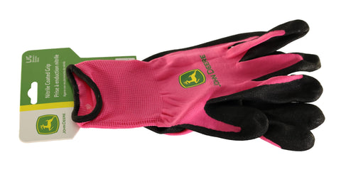 John Deere JD00021 Nitrile Foam Palm Dipped Gloves - Work Gloves for Women, Light-Duty Gloves with Elastic Wrist, Band Top Cuff, Black/Pink