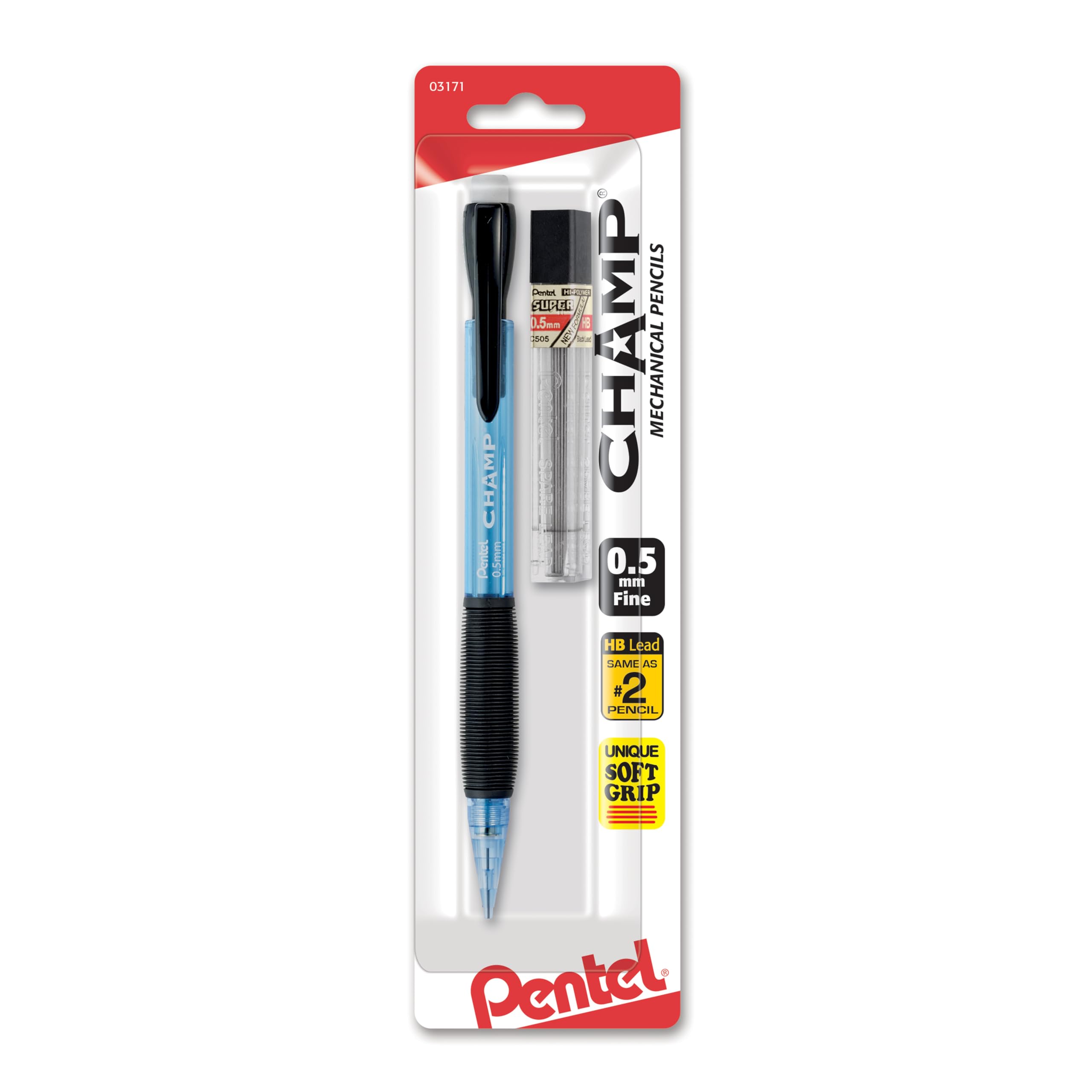 Pentel Champ Starter Set Automatic Pencil with Lead, (0.5mm), Assorted Barrels, 1 Pack, Barrel Color May Vary (ACEBP)