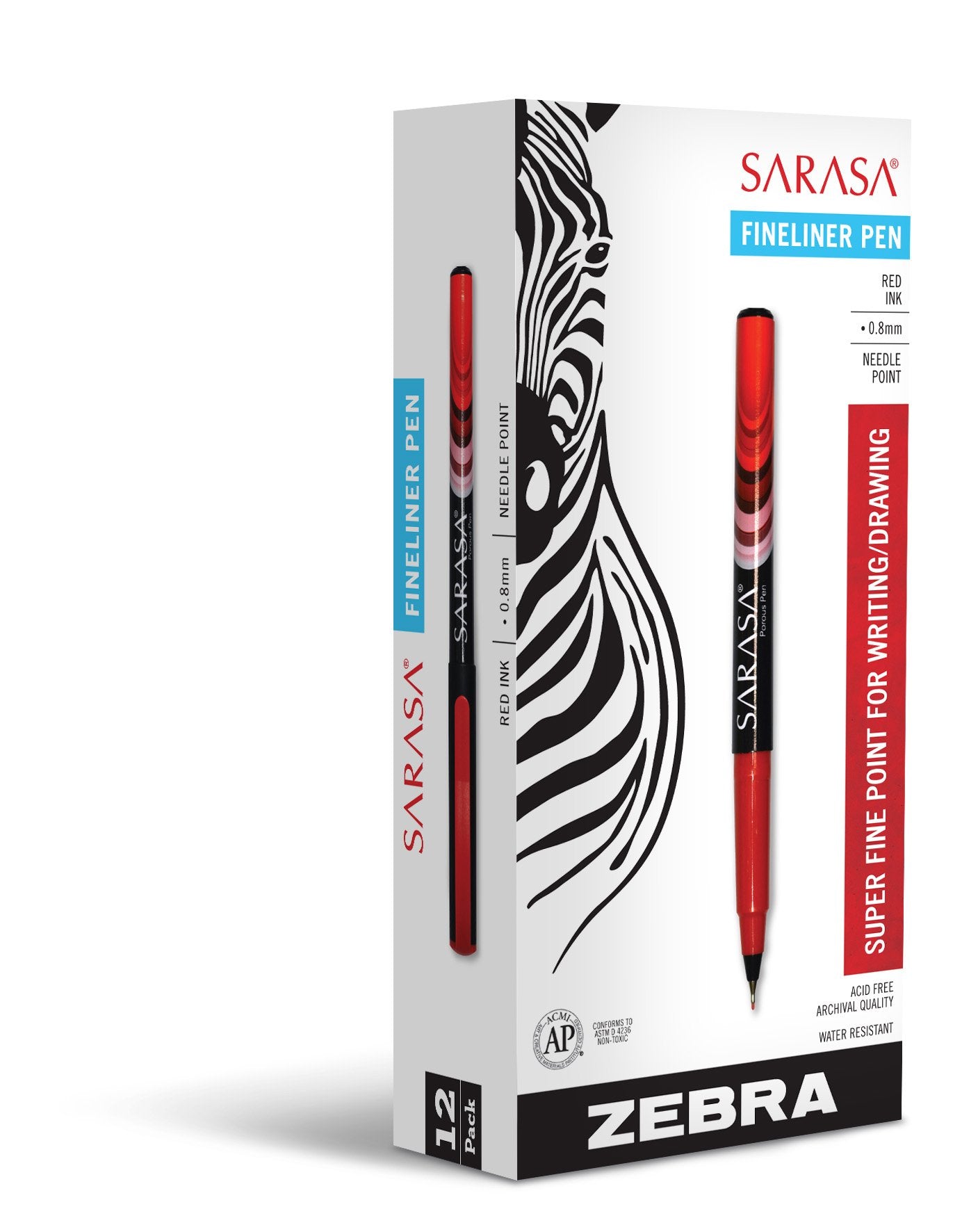 ZEBRA Sarasa Fineliner Pen, 0.8mm, Red (66130)