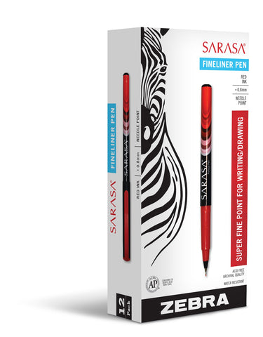 ZEBRA Sarasa Fineliner Pen, 0.8mm, Red (66130)