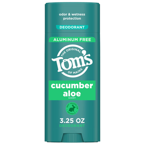 Tom’s of Maine Cucumber Aloe Aluminum Free Natural Deodorant For Women & Men | Goes on Clear | Odor & Wetness Protection | Naturally Derived and Moisture-Locking Ingredients | 3.25 oz