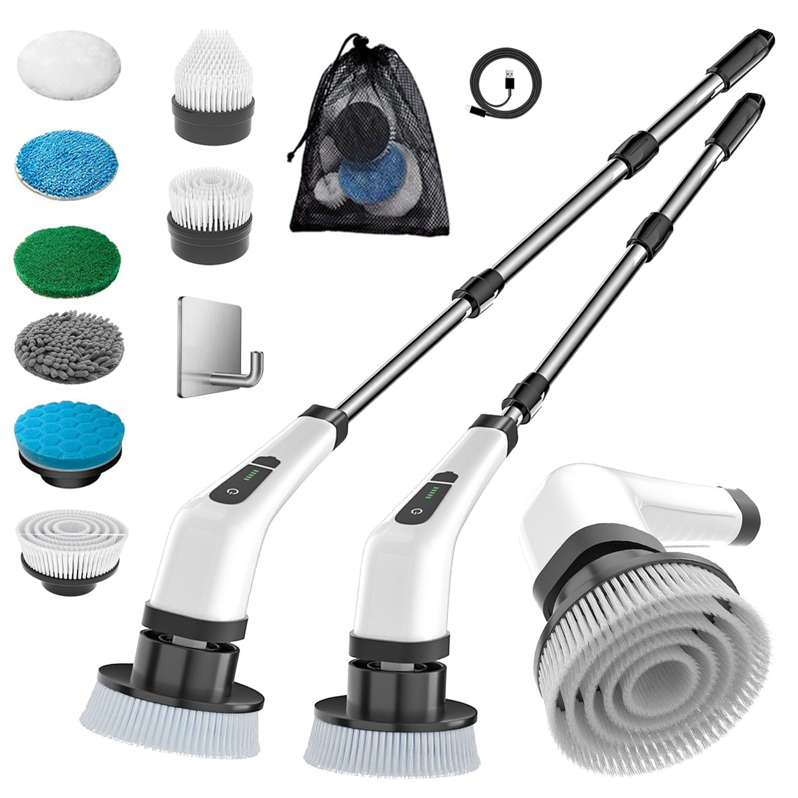 MGLSDeet Electric Spin Scrubber Scrub Brush, Rechargeable Cleaning Brush with 8 in 1 Replaceable Brush Heads, Cordless Power Spin Scrubber 90Mins for Bathroom Shower Bathtub Glass Car