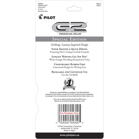 Pilot, G2 Special Edition Premium Gel Roller Pens, Fine Point 0.7 mm, Black, Blue, Red, Pack of 5