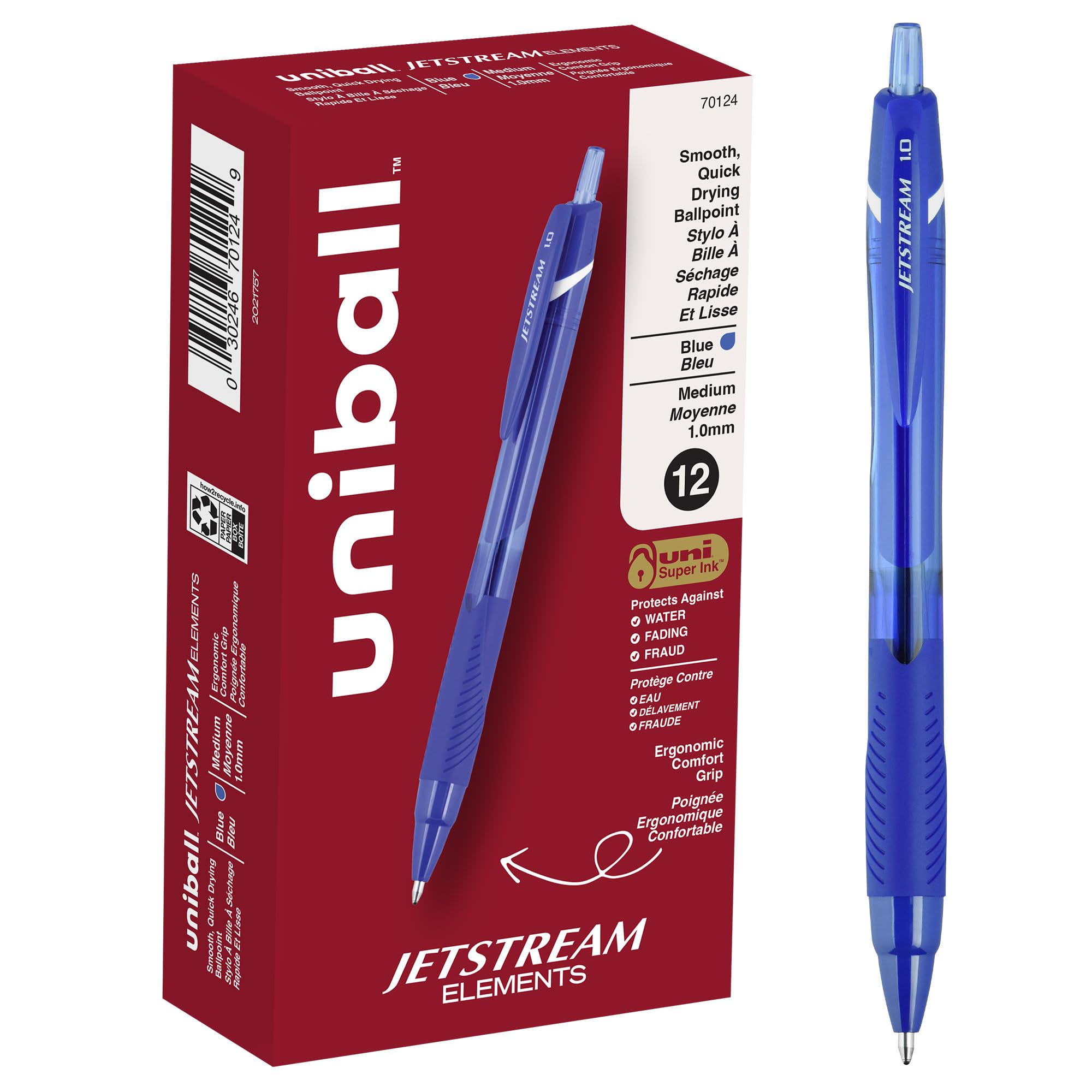 uniball Jetstream Elements Ballpoint Pens, Medium Point (1.0mm), Blue, 12 Pack