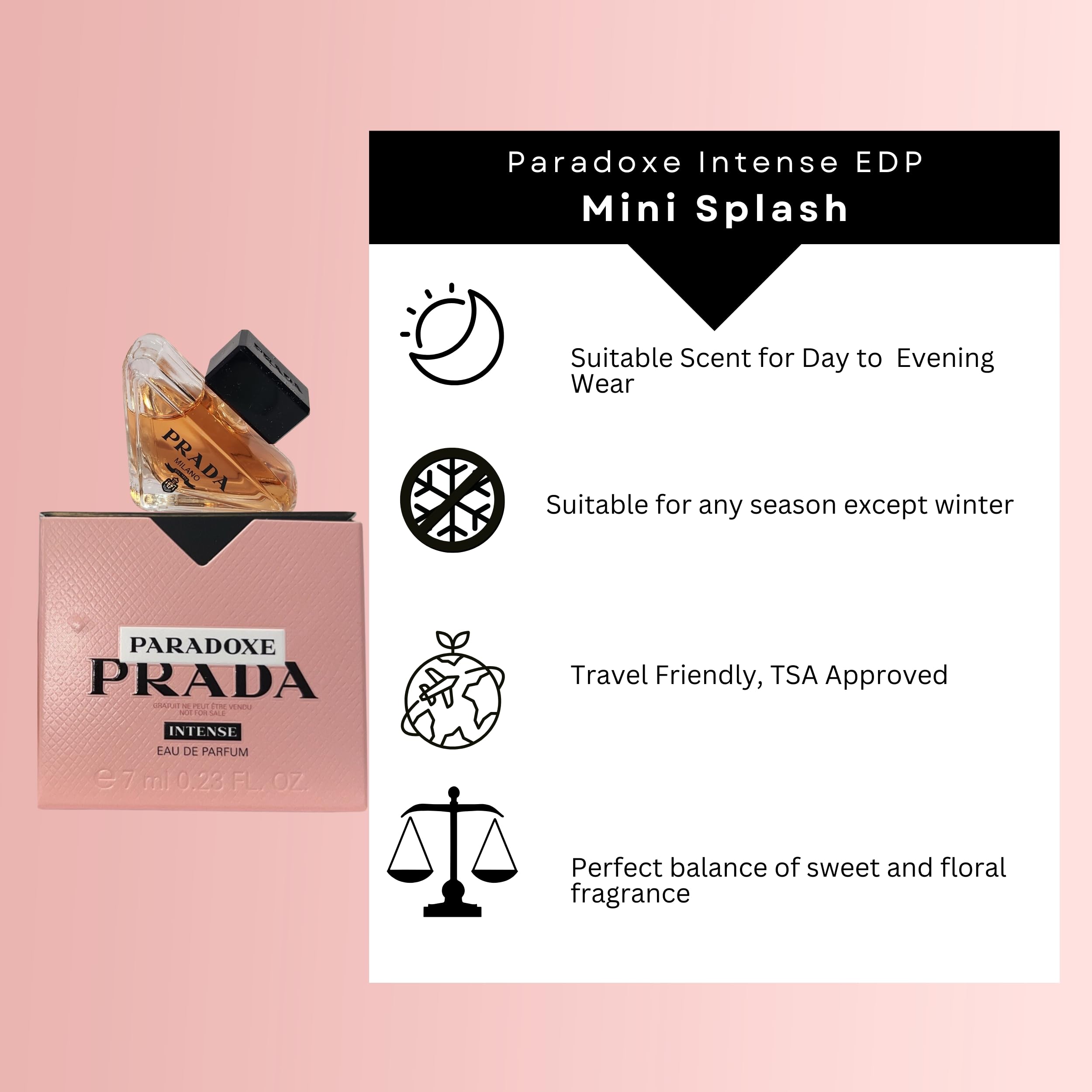 Prada Paradoxe Intense Perfume For Woman Mini EDP Travel Splash 0.23 Fl Oz