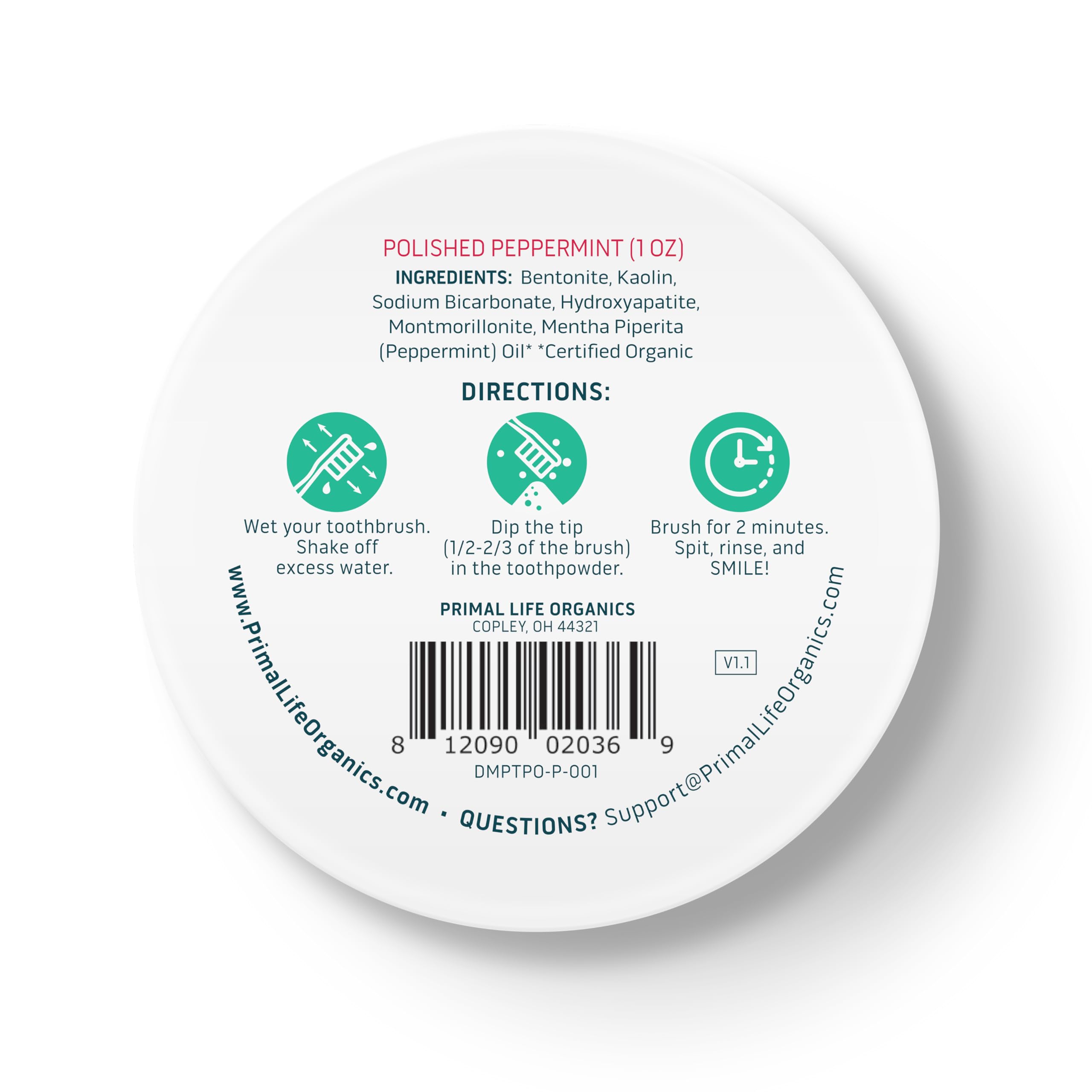 Primal Life Organics - Dirty Mouth Toothpowder, Tooth Cleaning Powder, Flavored Essential Oils with Natural Kaolin & Bentonite Clay, Good for 200+ Brushings, Paleo, Organic, Vegan (Peppermint, 1 oz)