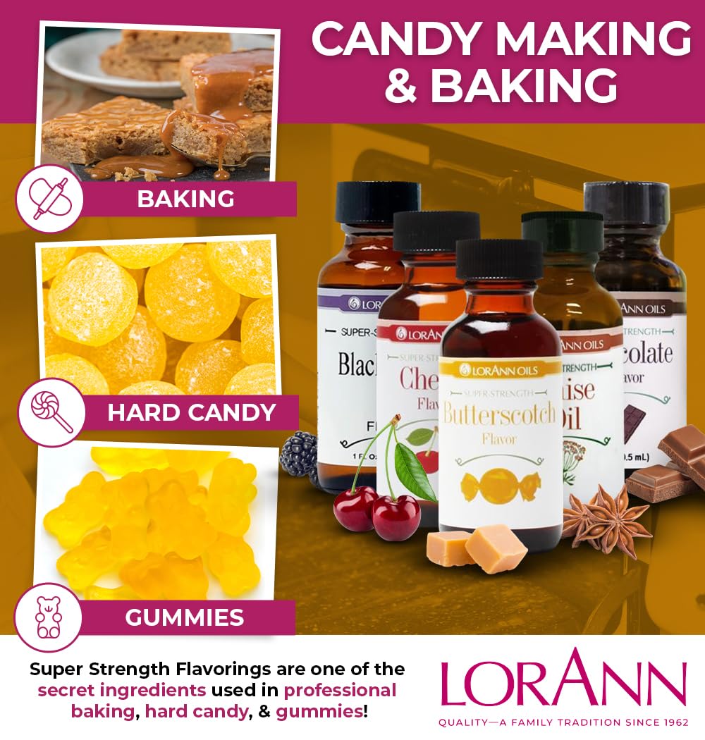 LorAnn Oils Super Strength Flavoring - Used For Candy Making, Flavoring Extracts, Baking, Hard Candy, & Flavor Oils - Bold, Natural Flavors 4X Stronger Than Extracts, Butterscotch, Pack of 4, 1 fl oz