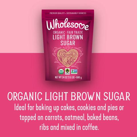 Wholesome Sweeteners 24-Ounce Organic Light Brown Sugar, Fair Trade, Non GMO, Gluten Free & Vegan, Sugar for Baking and Glazing, 1 Pack