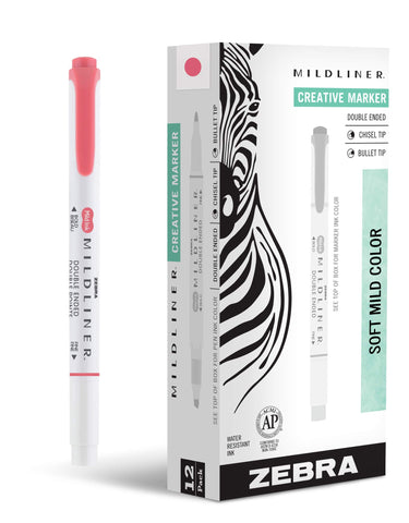 Zebra Pen Mildliner Dual-Tip Highlighters, Broad and Fine Tips, Ideal for Bible Highlighting, No Bleed, School Supplies, Teacher Supplies, and Office Supplies, Mild Red Ink, 12-Pack (78130upc)