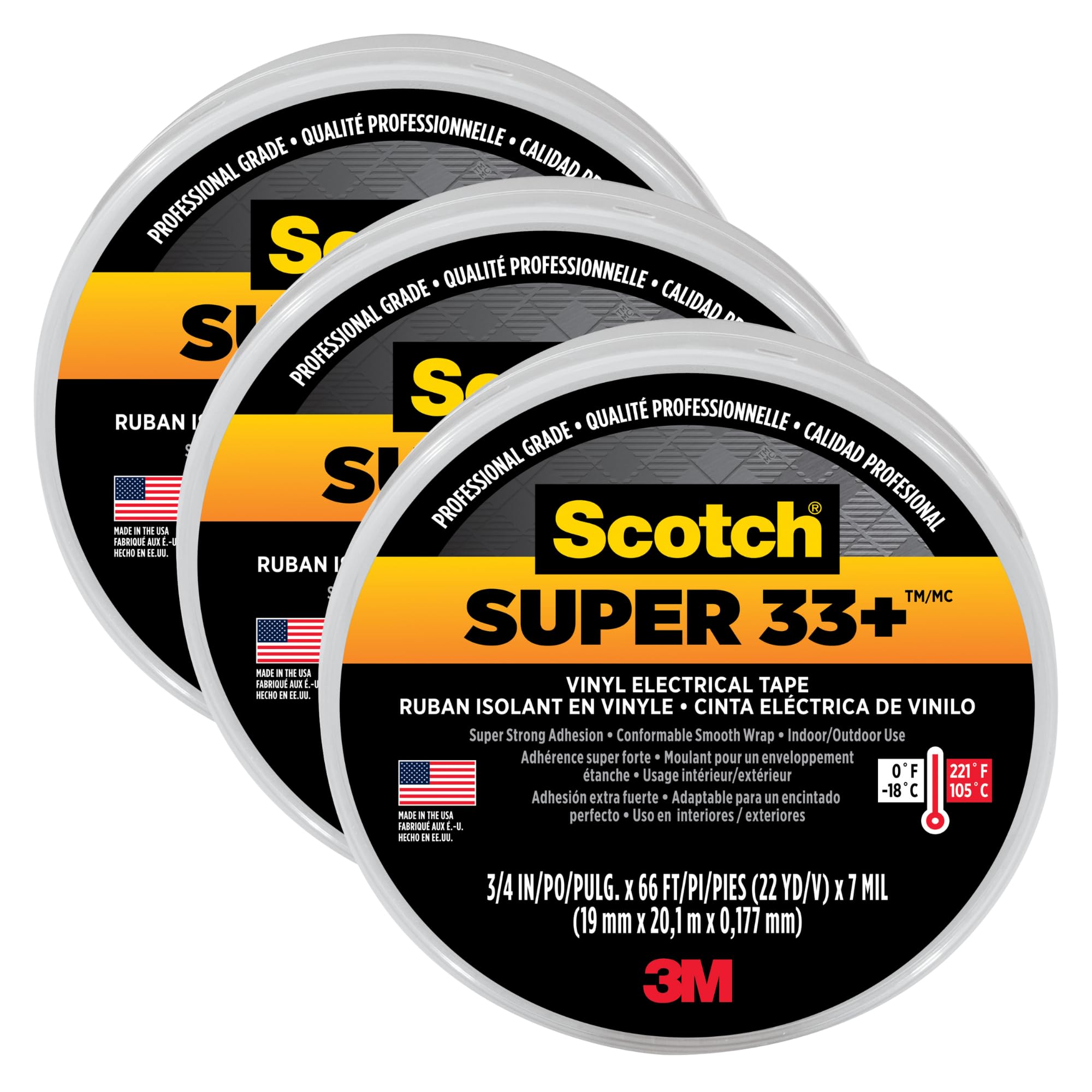 3M Scotch Super 33+ Vinyl Electrical Tape, .75-Inch by 66-Feet