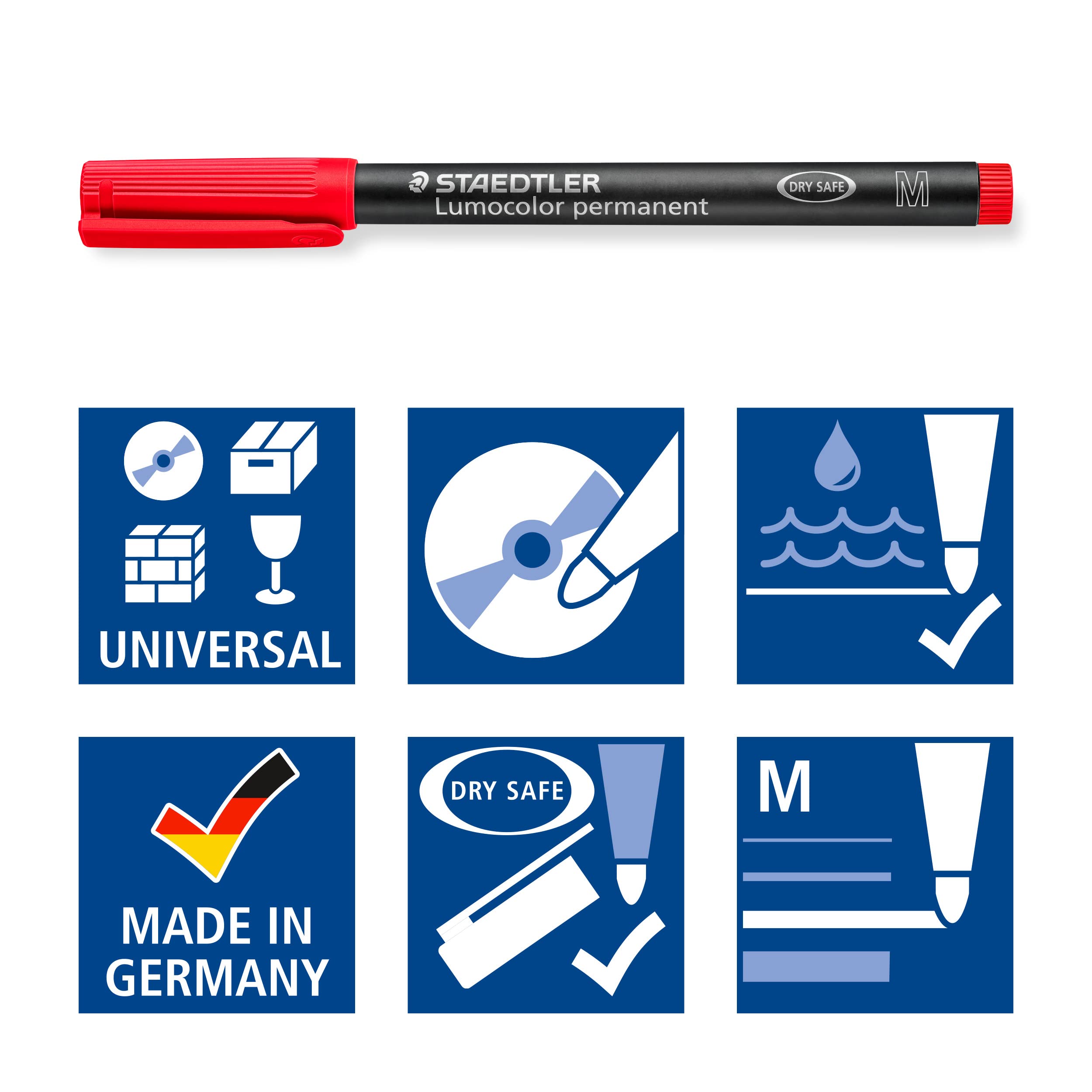 STAEDTLER Lumocolor Permanent Pen 317 Medium 1.0mm Line - Assorted Colours (Pack of 8) (317 WP8 ST), pack of 8