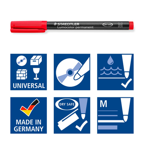 STAEDTLER Lumocolor Permanent Pen 317 Medium 1.0mm Line - Assorted Colours (Pack of 8) (317 WP8 ST), pack of 8