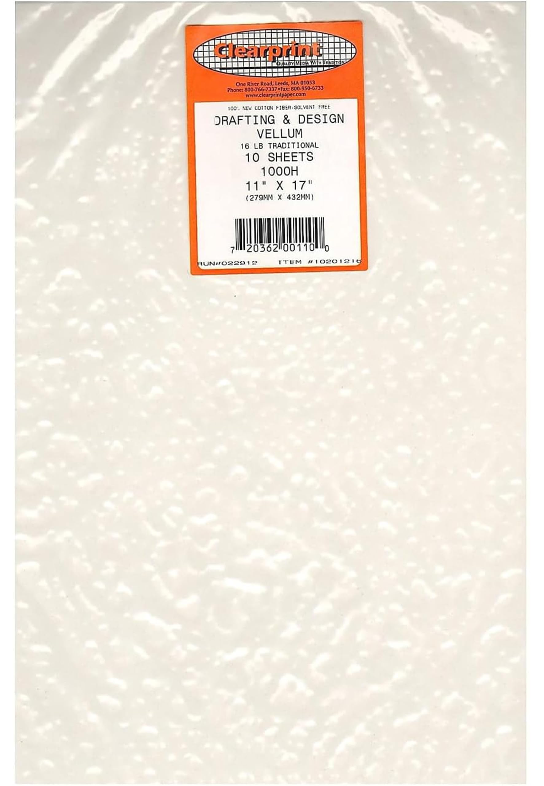 Clearprint 11" x 17" 1000H Design Vellum Sheets, 16 lb., 100% Cotton, 10 Sheets Per Pack, 1 Each