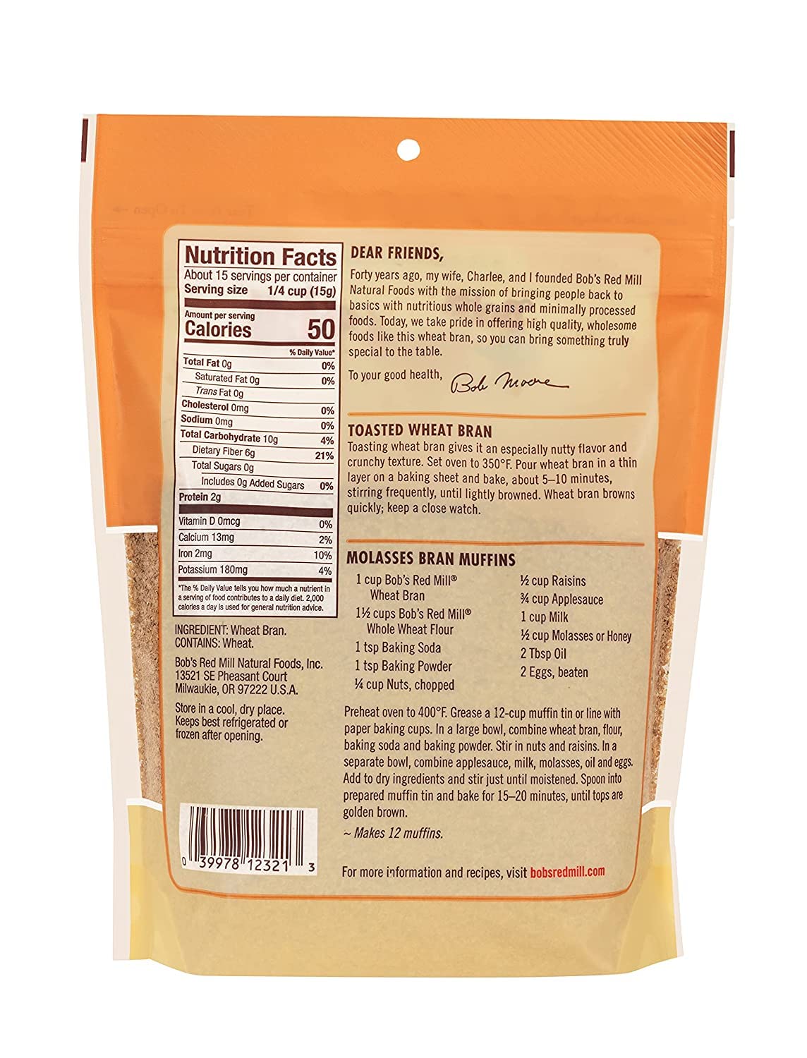 Bob's Red Mill Wheat Bran, 8oz (Pack of 1) - Non GMO, Vegan, Kosher