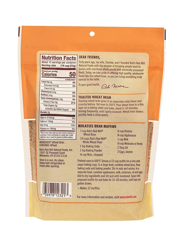 Bob's Red Mill Wheat Bran, 8oz (Pack of 1) - Non GMO, Vegan, Kosher