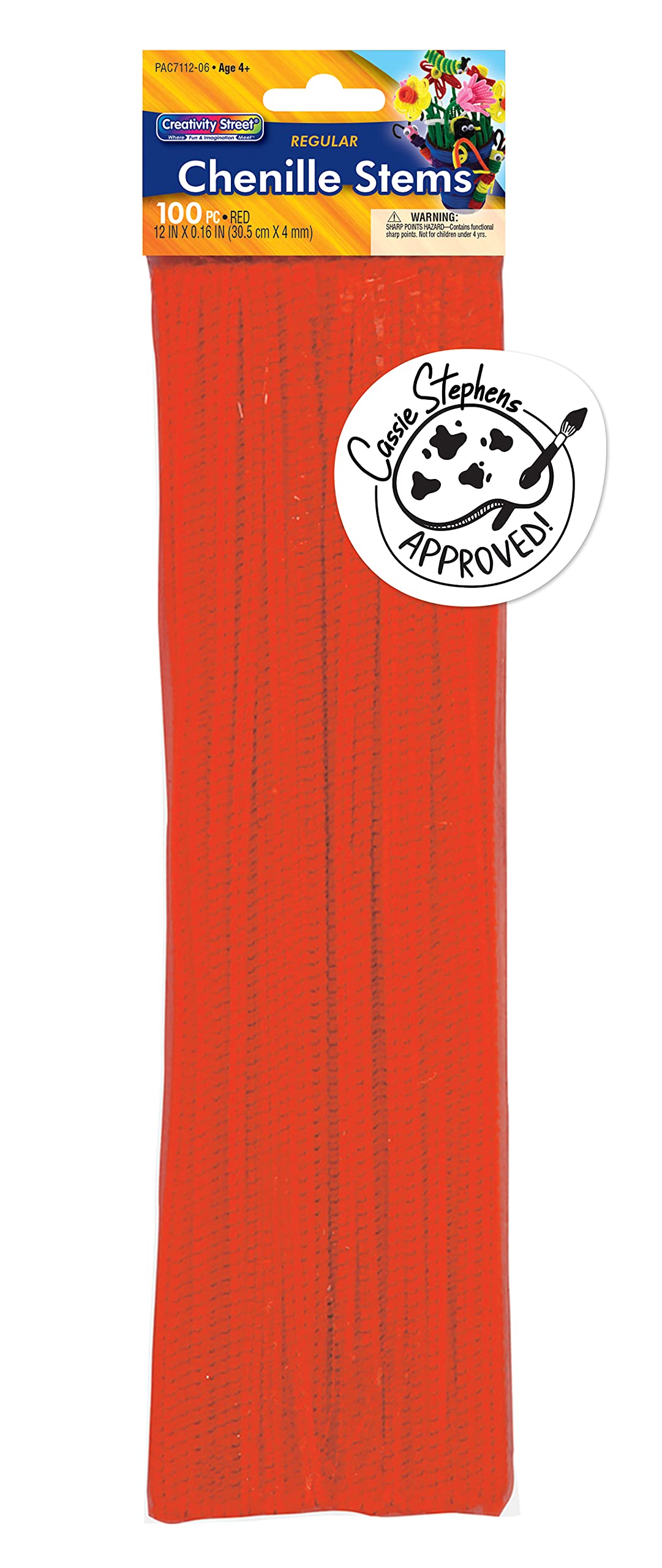 Creativity Street Chenille Stems/Pipe Cleaners 12 Inch x 4mm 100-Piece, Red