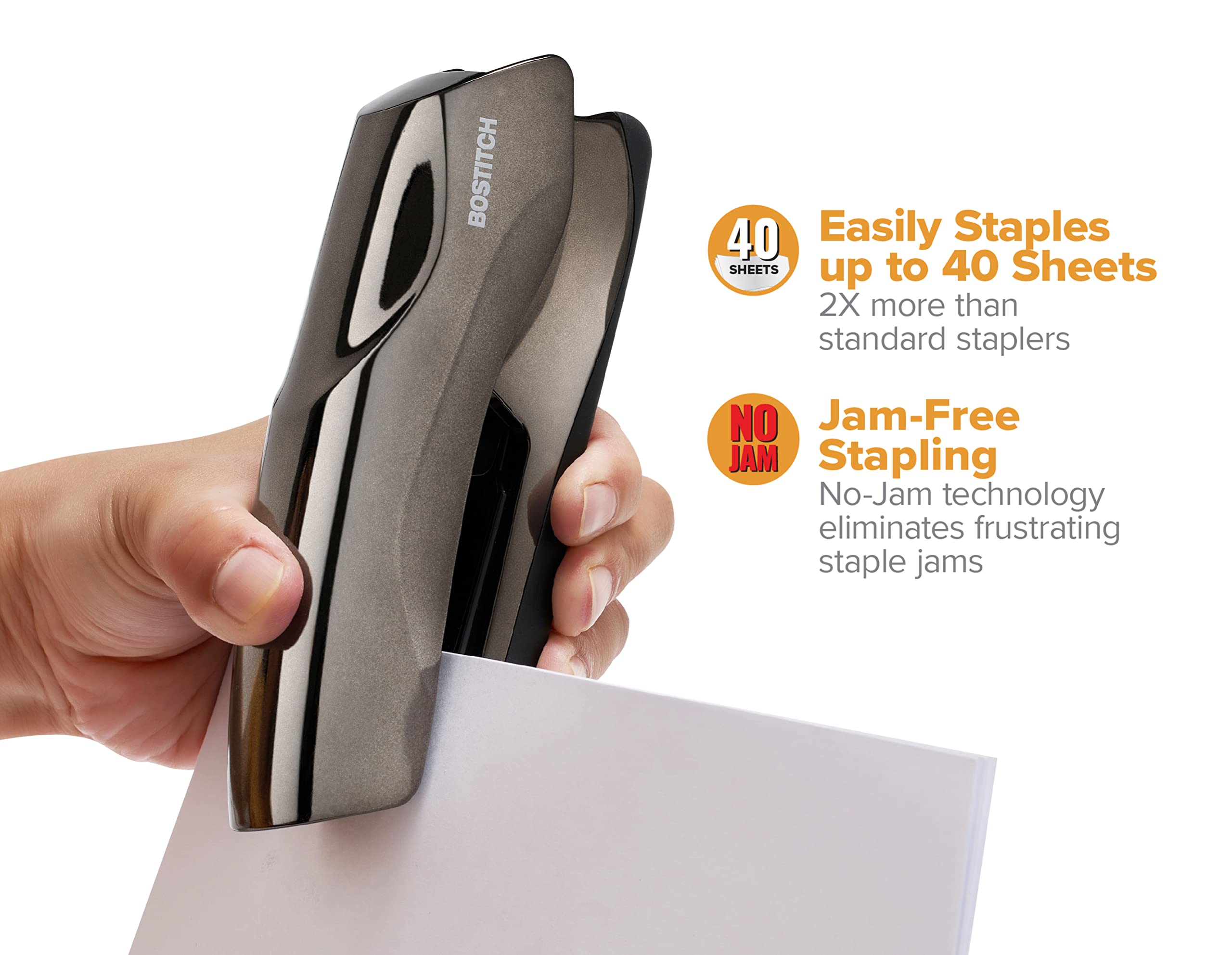 Bostitch Office Heavy Duty 40 Sheet Stapler, Small Stapler Size, Fits into The Palm of Your Hand, Black Chrome (B275-BLKCH)