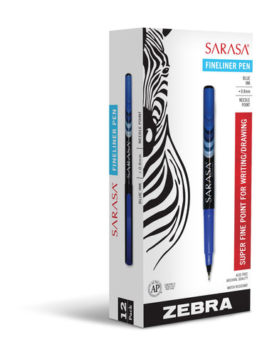 ZEBRA Sarasa Fineliner Pen, 0.8mm, Blue (66120)