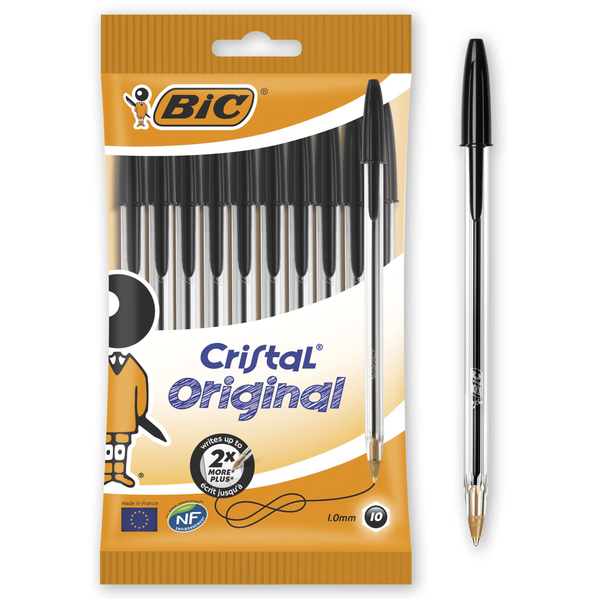 Bic 830864 BiC Cristal Original 1.0 mm Ball Pen Pack of 10, Black