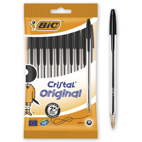 Bic 830864 BiC Cristal Original 1.0 mm Ball Pen Pack of 10, Black