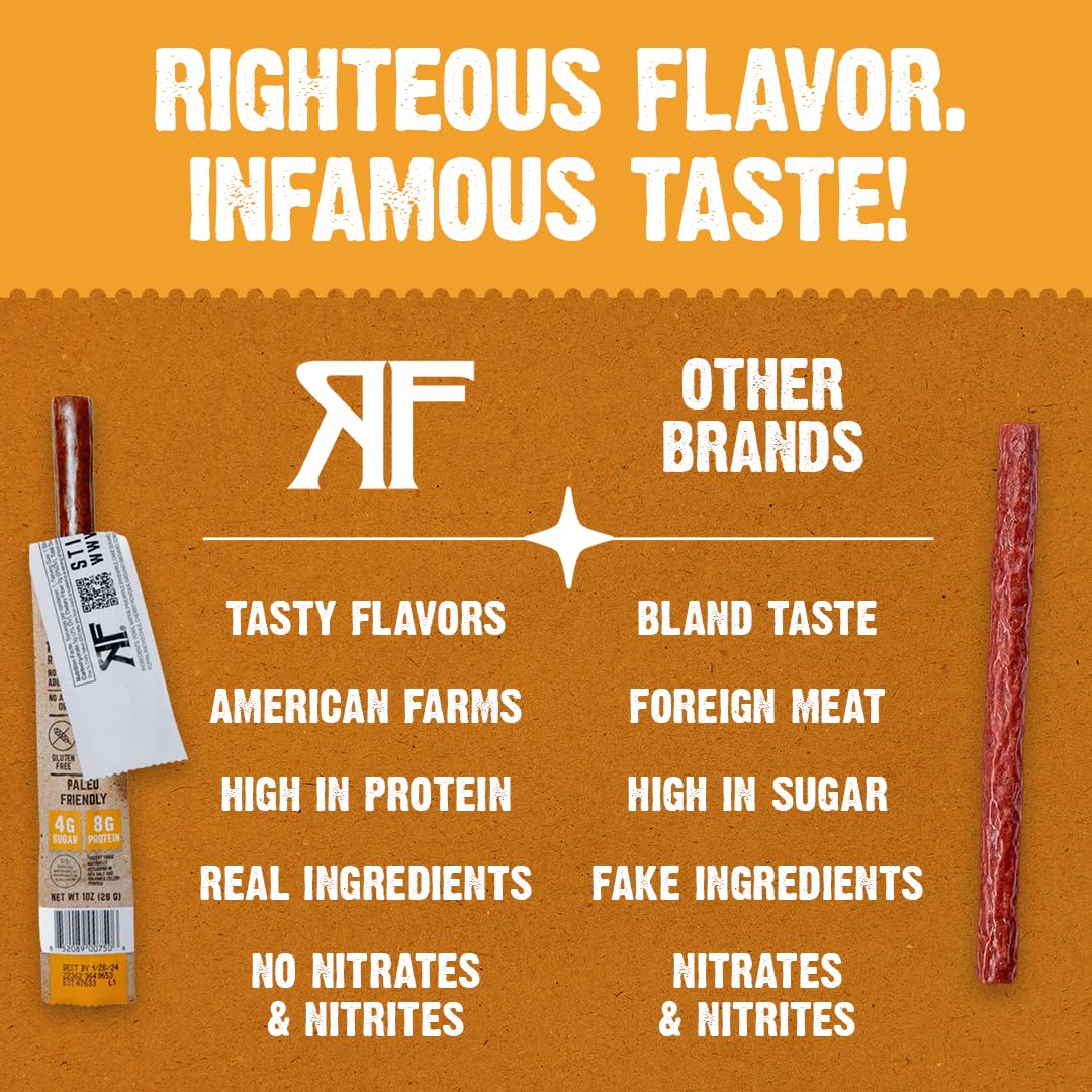 Righteous Felon Meat Sticks | 100% Pasture Raised Pork | 8g Protein per Stick | Keto, Gluten-Free, Low Sugar, High Protein Snack Sticks | Individually Wrapped | Street Taco Pork Sticks, 24 Count