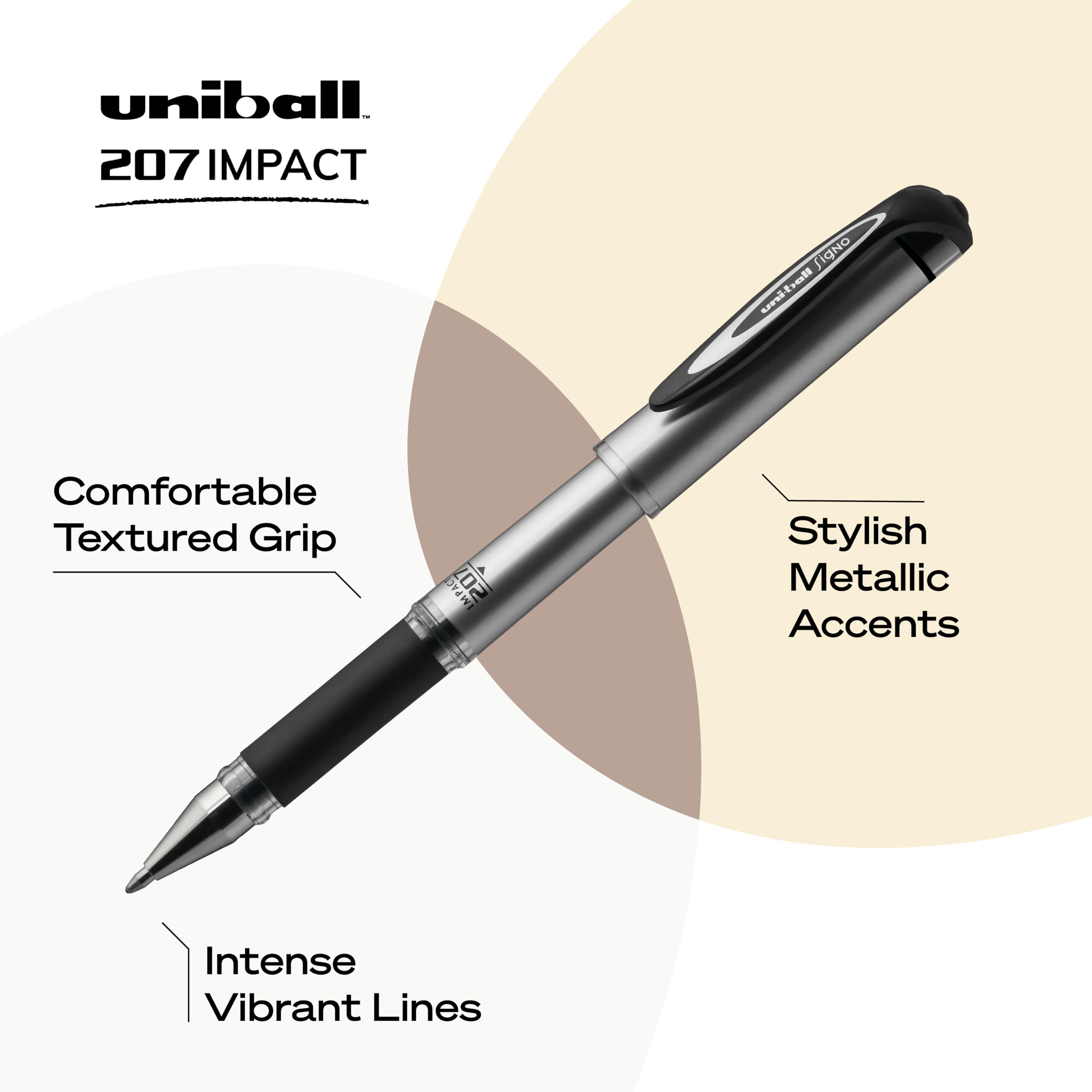 uniball 207 Impact Gel Pens, Bold Point (1.0mm), Assorted Colors, 4 Pack