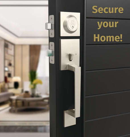 Mega Handles - TOBELLE Silver Entry Door Handleset - Single Cylinder Handleset with Lever for Entrance and Front Doors - Modern Door Handles for Left and Right-Handed Doors - Straight Handle