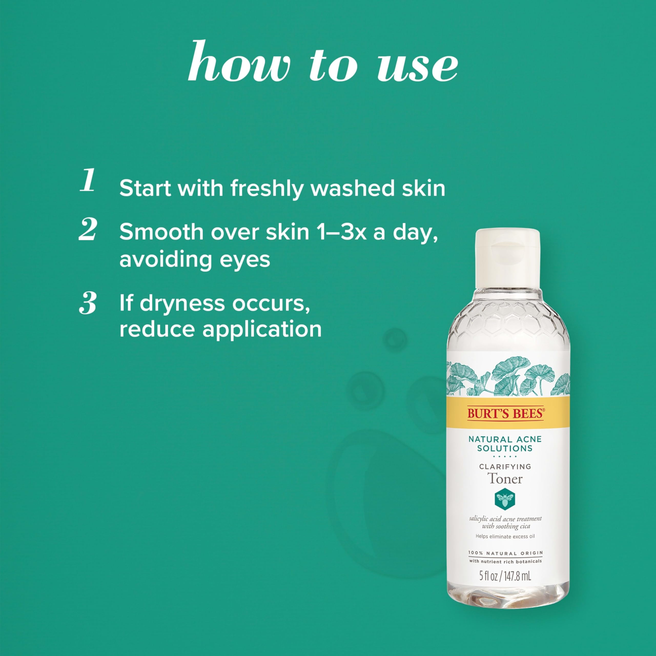 Burt's Bees Natural Acne Solutions Clarifying Toner With Salicylic Acid, Facial Toner for Acne-Prone Skin, 100 Percent Natural Origin Skin Care, 5 fl. oz. Bottle