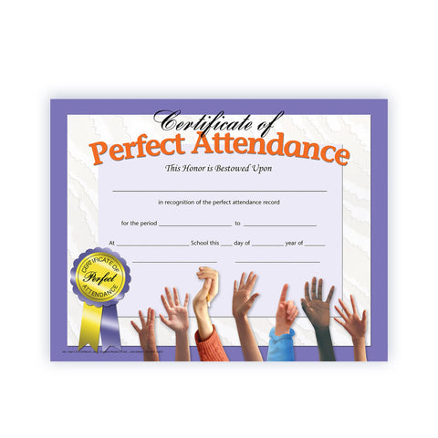 Hayes Perfect Attendance Certificate, 11 x 8-1/2 inches, Paper, Pack of 30